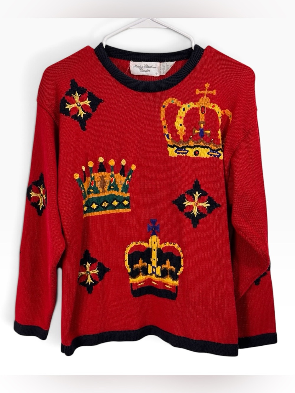 Vintage Marisa Christina Size M/L Royal Crown Red Pullover Sweater Grandma